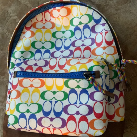 Coach leatherware rainbow pride multicolor/suede rare backpack brand new- tags main image 4